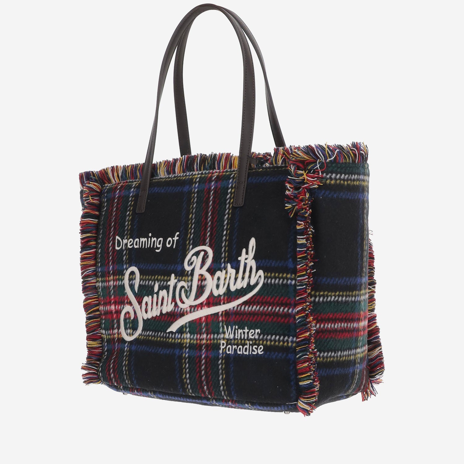 BORSA IN MISTO LANA A TARTAN CON LOGO VANI048 02549M MC2 SAINT BARTH 