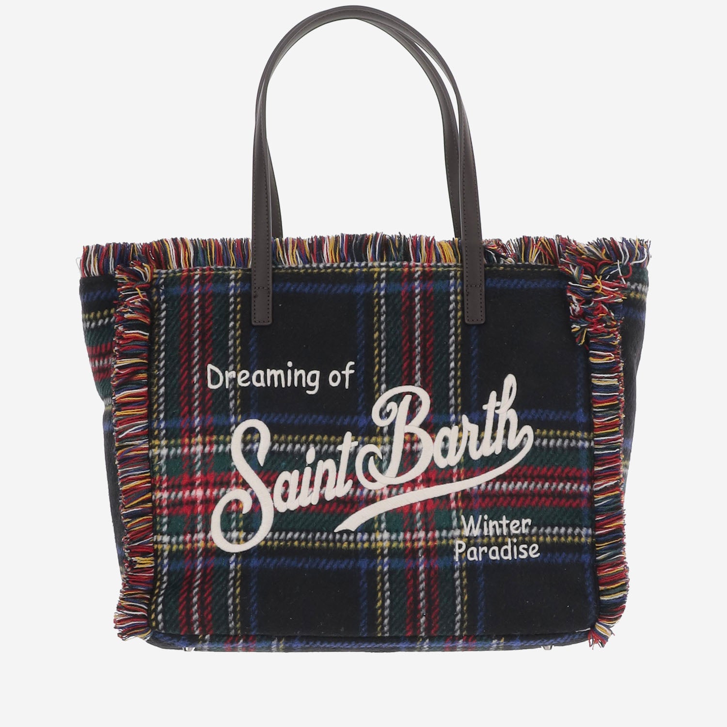 BORSA IN MISTO LANA A TARTAN CON LOGO VANI048 02549M MC2 SAINT BARTH 