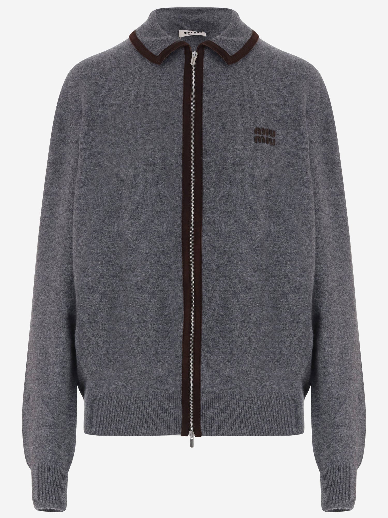 MAGLIA IN LANA E CASHMERE CON ZIP E PROFILI A CONTRASTO MMF03U 6029F0480 MIU MIU 