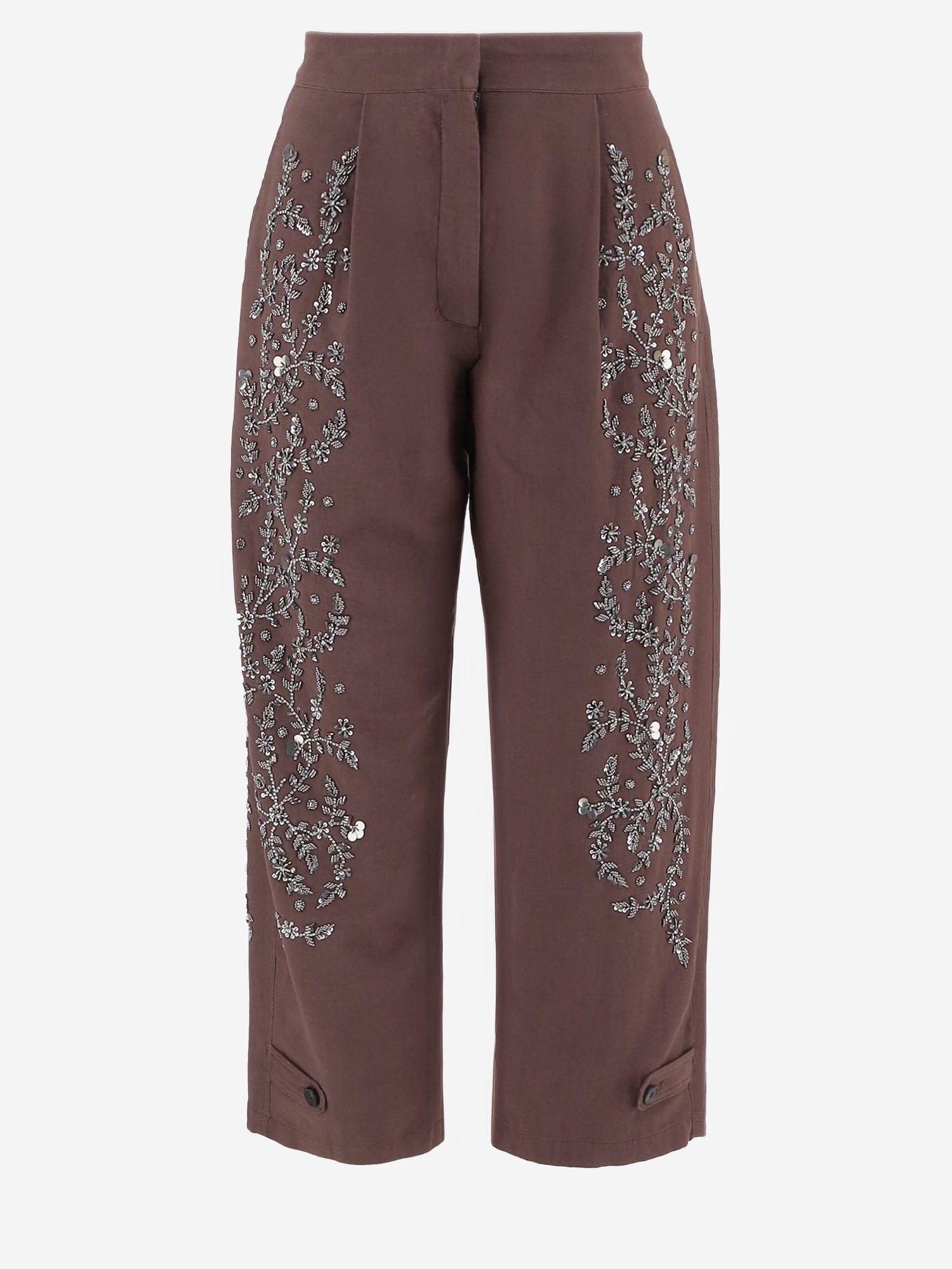PANTALONI IN COTONE CON APPLICAZIONI FLOREALI BARRELBRIGHT MOKKA NOVELLE 