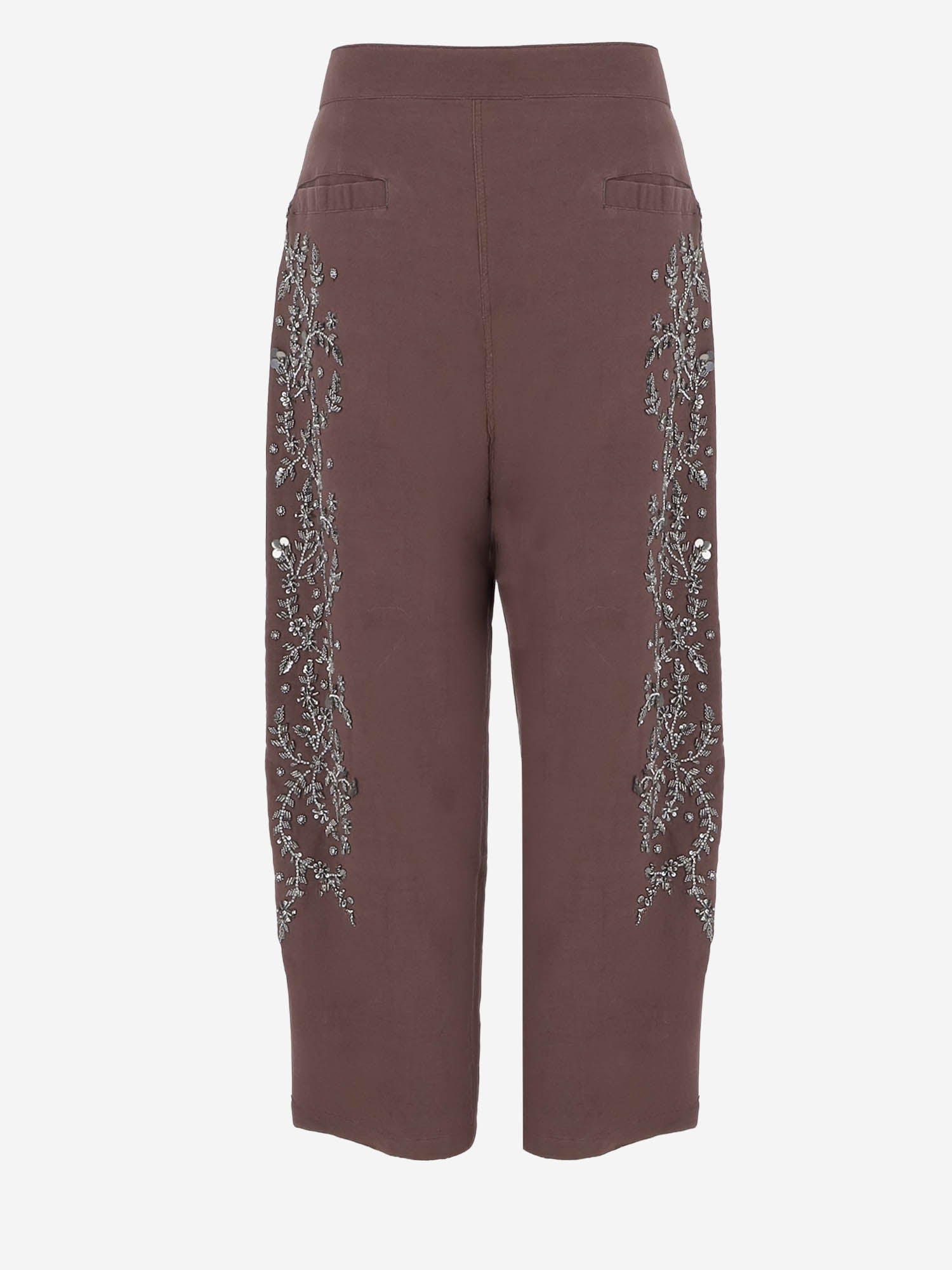 PANTALONI IN COTONE CON APPLICAZIONI FLOREALI BARRELBRIGHT MOKKA NOVELLE 