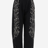 PANTALONI IN COTONE CON APPLICAZIONI FLOREALI BARRELBRIGHT NERO NOVELLE 