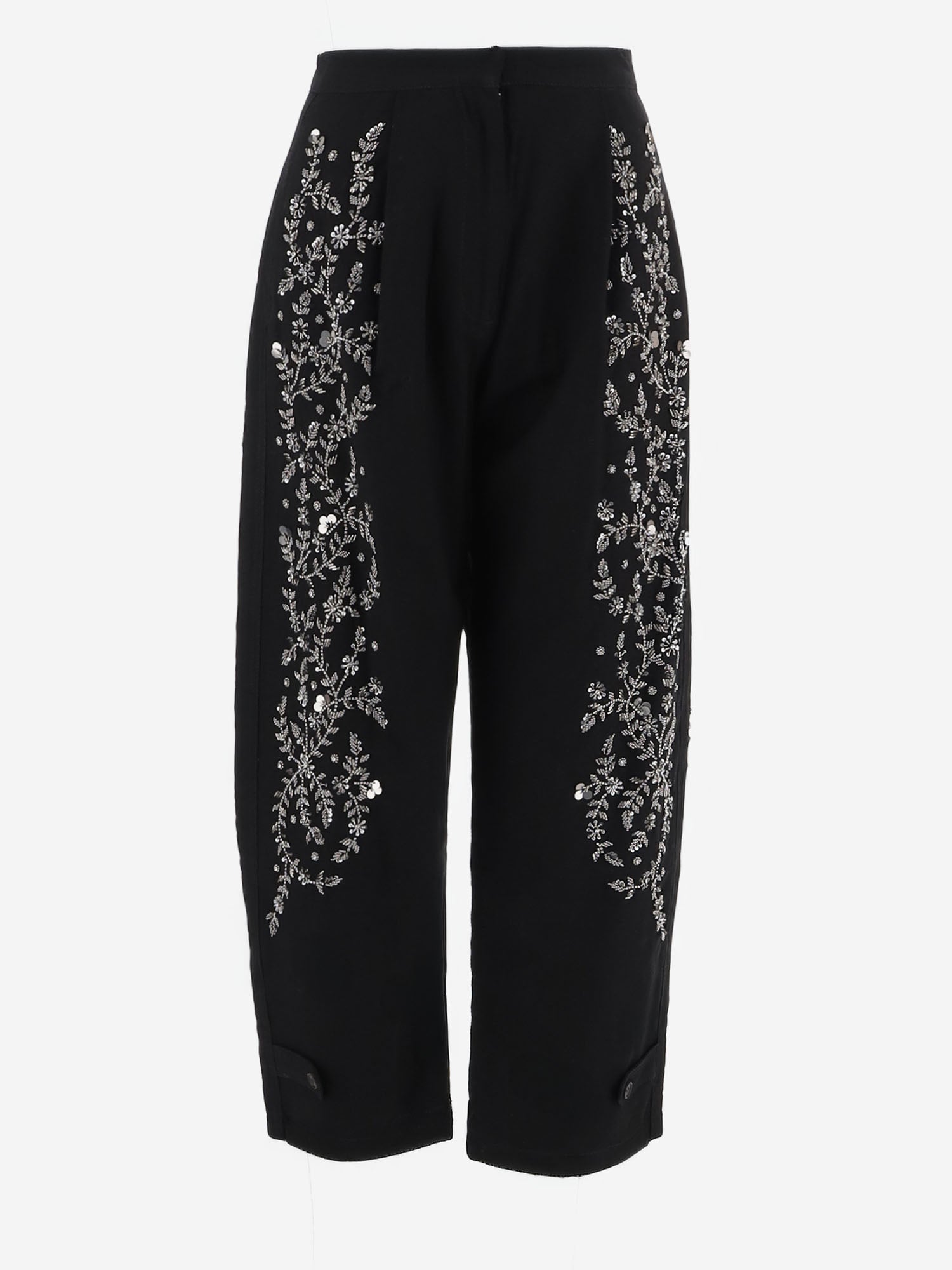 PANTALONI IN COTONE CON APPLICAZIONI FLOREALI BARRELBRIGHT NERO NOVELLE 