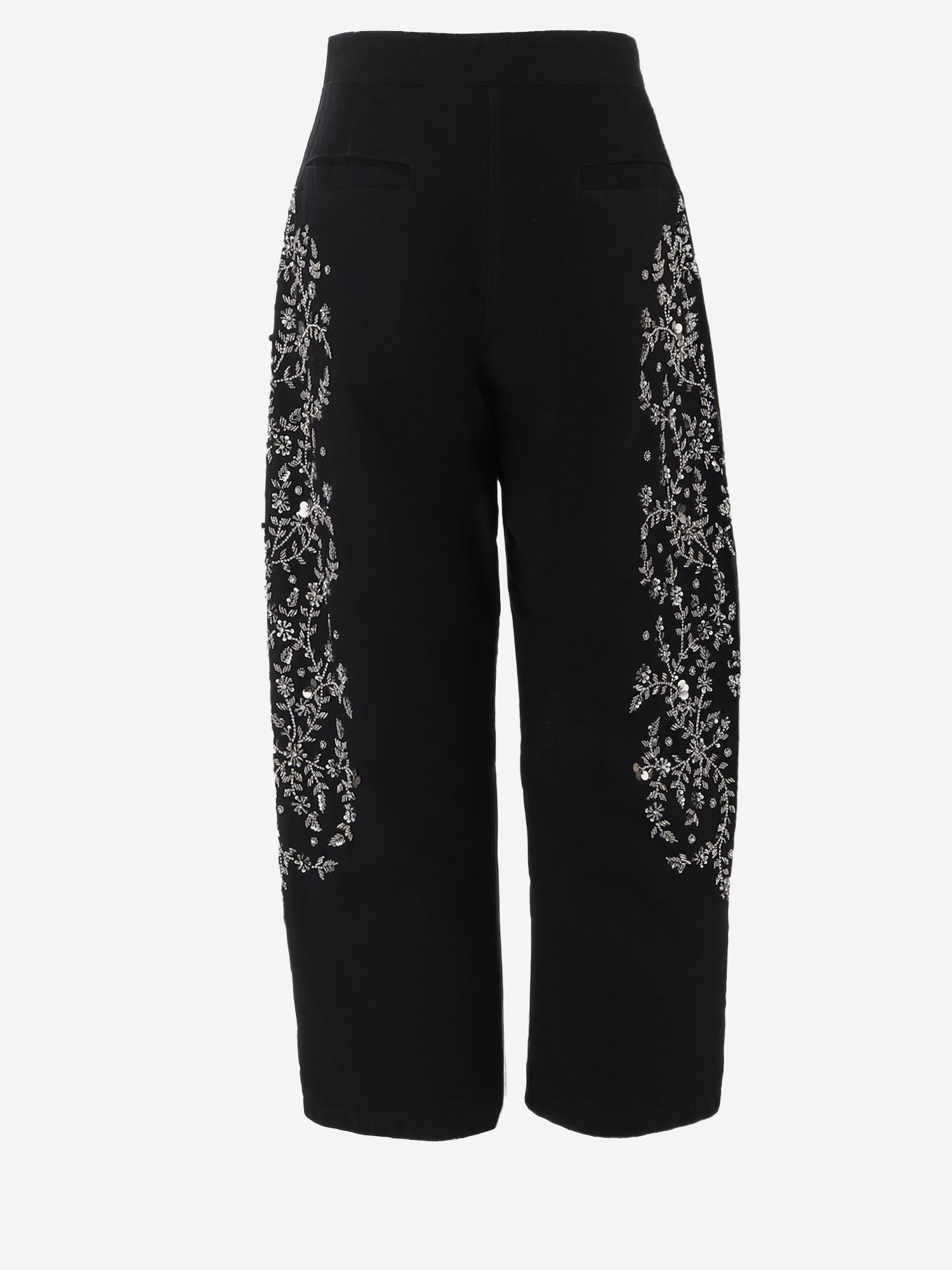 PANTALONI IN COTONE CON APPLICAZIONI FLOREALI BARRELBRIGHT NERO NOVELLE 