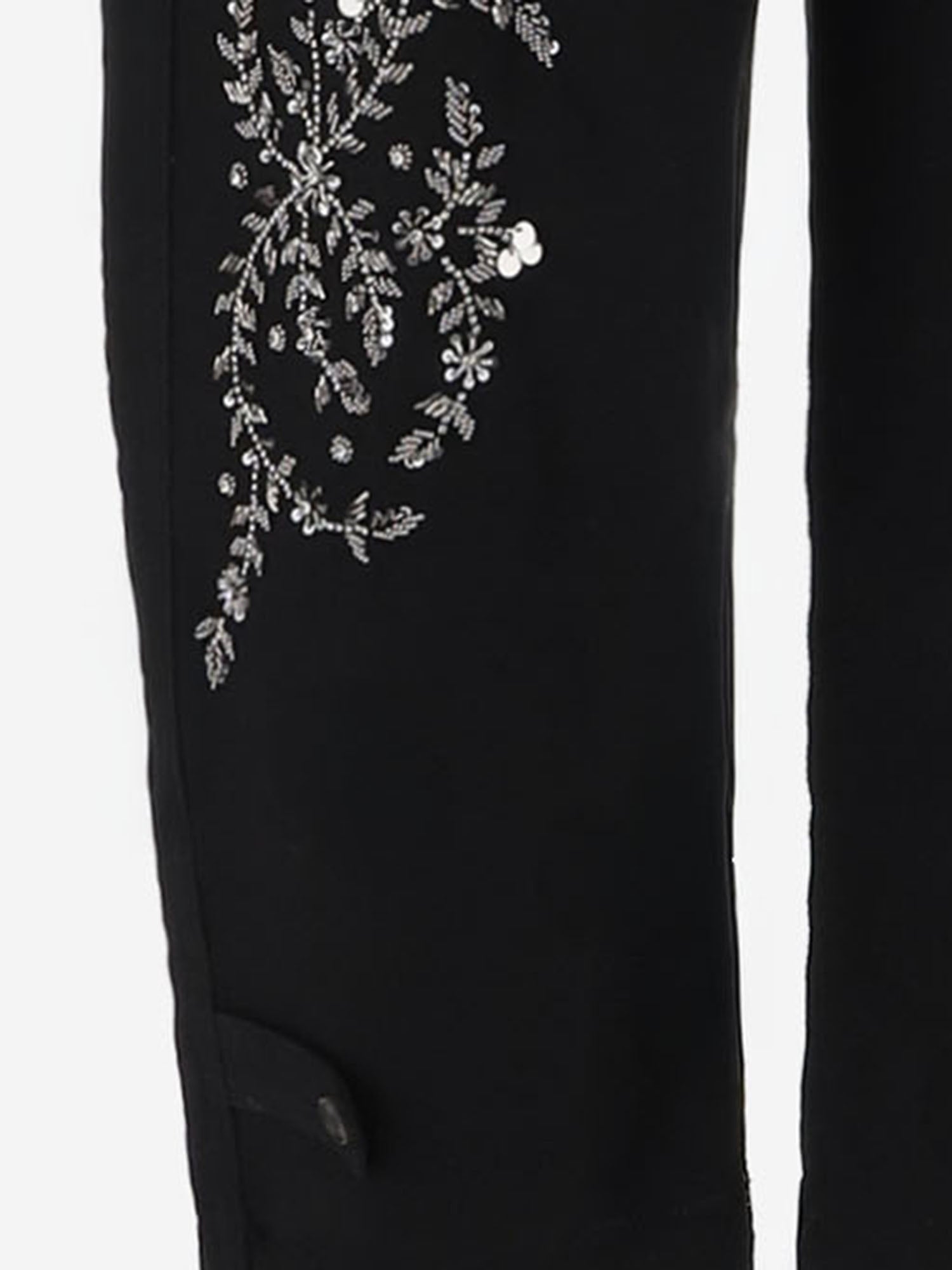 PANTALONI IN COTONE CON APPLICAZIONI FLOREALI BARRELBRIGHT NERO NOVELLE 