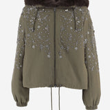 GIUBBOTTO IN COTONE CON APPLICAZIONI FLOREALI RICAMATE SOLEILBRIGHT LODENBROWN NOVELLE 