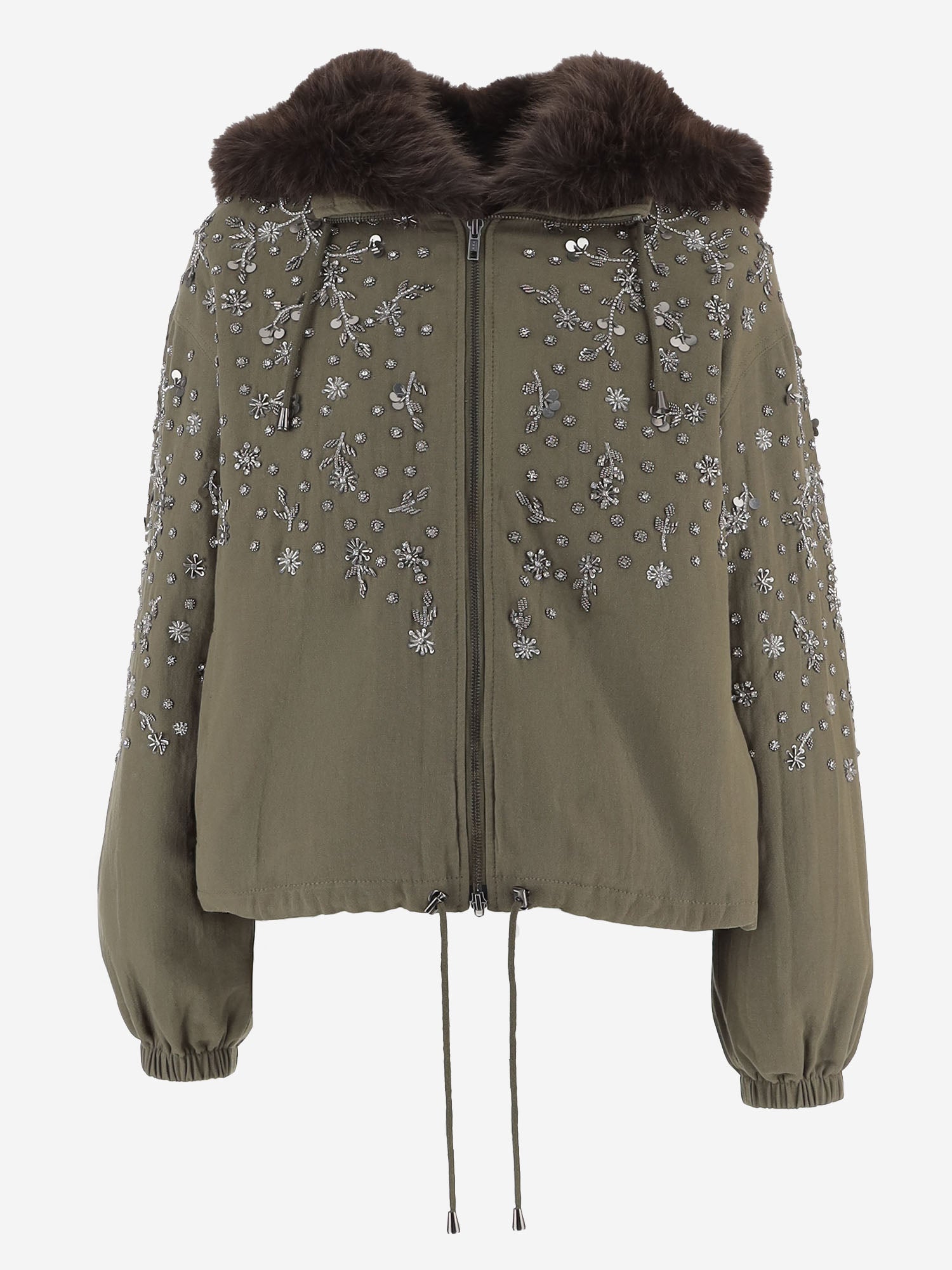 GIUBBOTTO IN COTONE CON APPLICAZIONI FLOREALI RICAMATE SOLEILBRIGHT LODENBROWN NOVELLE 