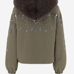 GIUBBOTTO IN COTONE CON APPLICAZIONI FLOREALI RICAMATE SOLEILBRIGHT LODENBROWN NOVELLE 