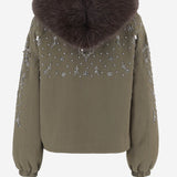 GIUBBOTTO IN COTONE CON APPLICAZIONI FLOREALI RICAMATE SOLEILBRIGHT LODENBROWN NOVELLE 