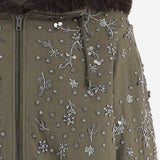 GIUBBOTTO IN COTONE CON APPLICAZIONI FLOREALI RICAMATE SOLEILBRIGHT LODENBROWN NOVELLE 