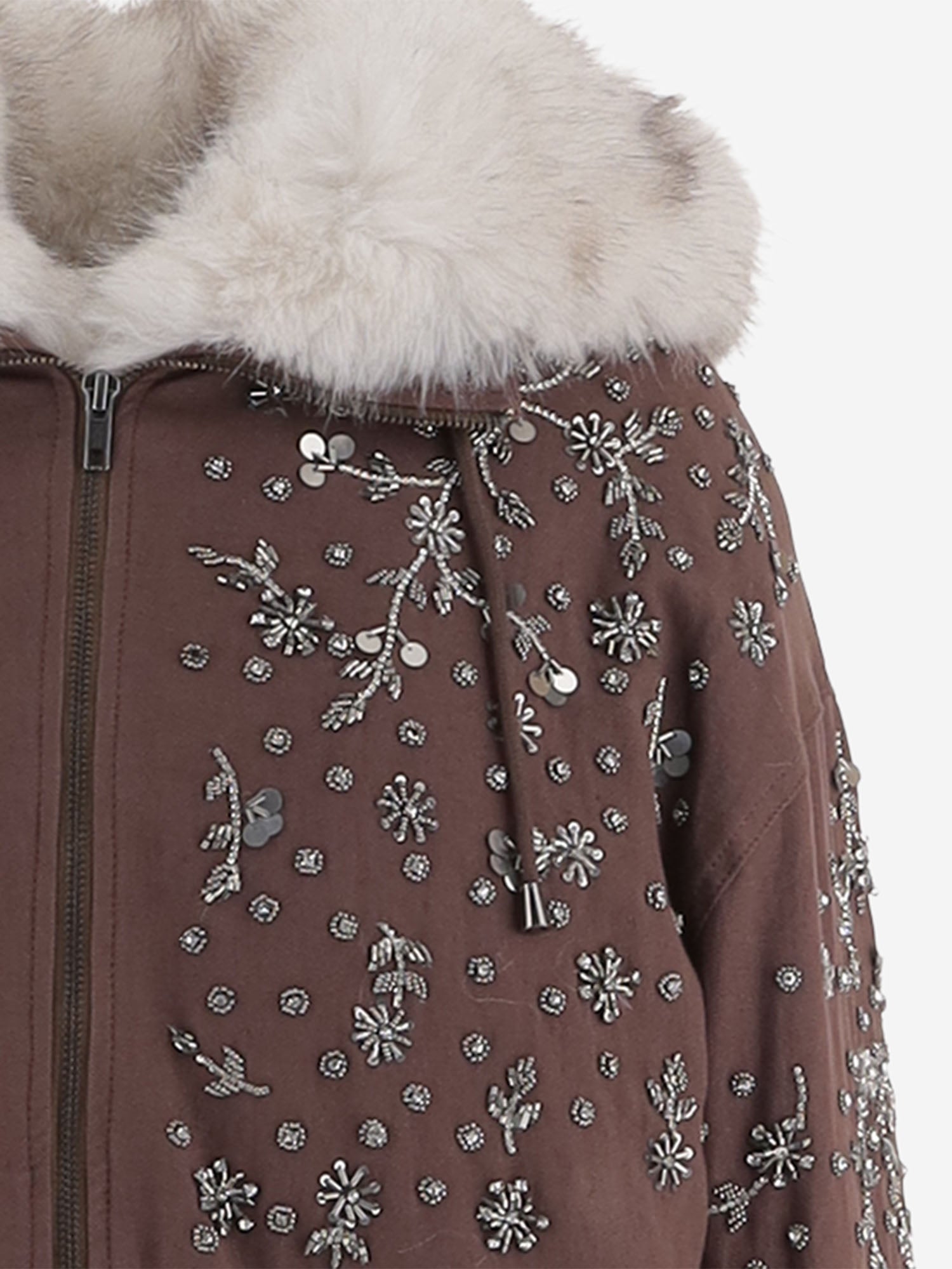 GIUBBOTTO IN COTONE CON APPLICAZIONI FLOREALI RICAMATE SOLEILBRIGHT MOKKAWHITE NOVELLE 