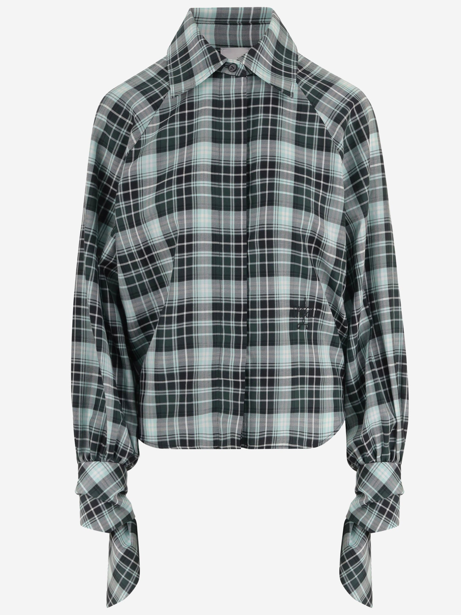 BLUSA IN COTONE CON MOTIVO CHECK E MANICHE ANNODATE BL0640266 5093 PATOU 