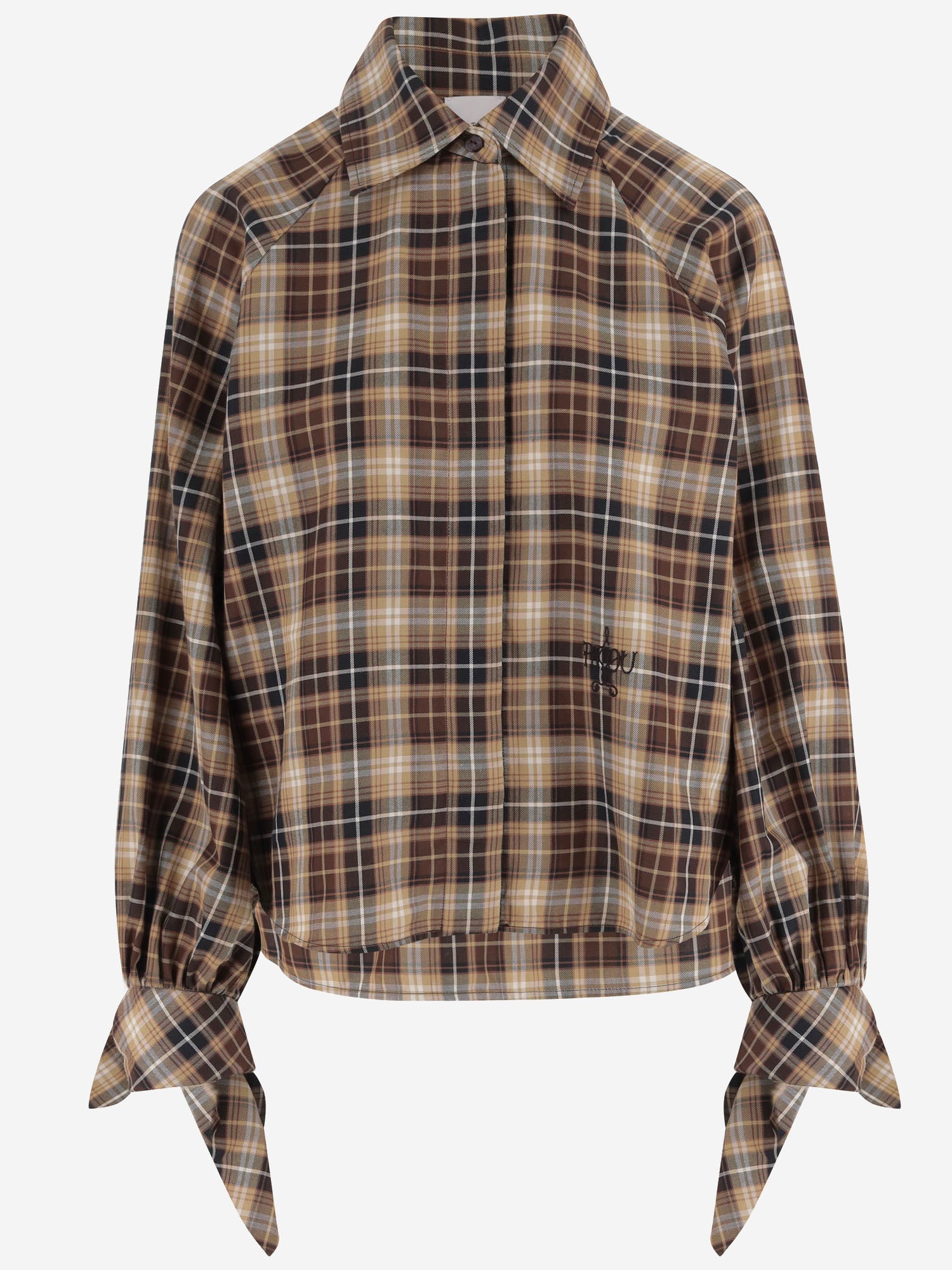 BLUSA IN COTONE CON MOTIVO CHECK E MANICHE ANNODATE BL0640266 5108 PATOU 