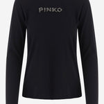 T-SHIRT A MANICHE LUNGHE IN COTONE CON LOGO 107292 A3Q1Z99 PINKO 