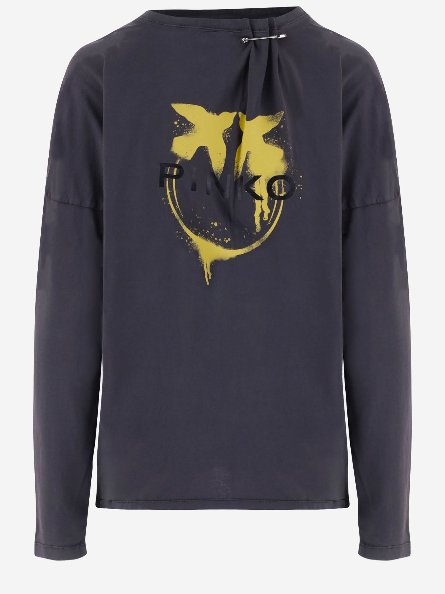 T-SHIRT A MANICHE LUNGHE IN COTONE CON LOGO 107471 A3KDKH1 PINKO 