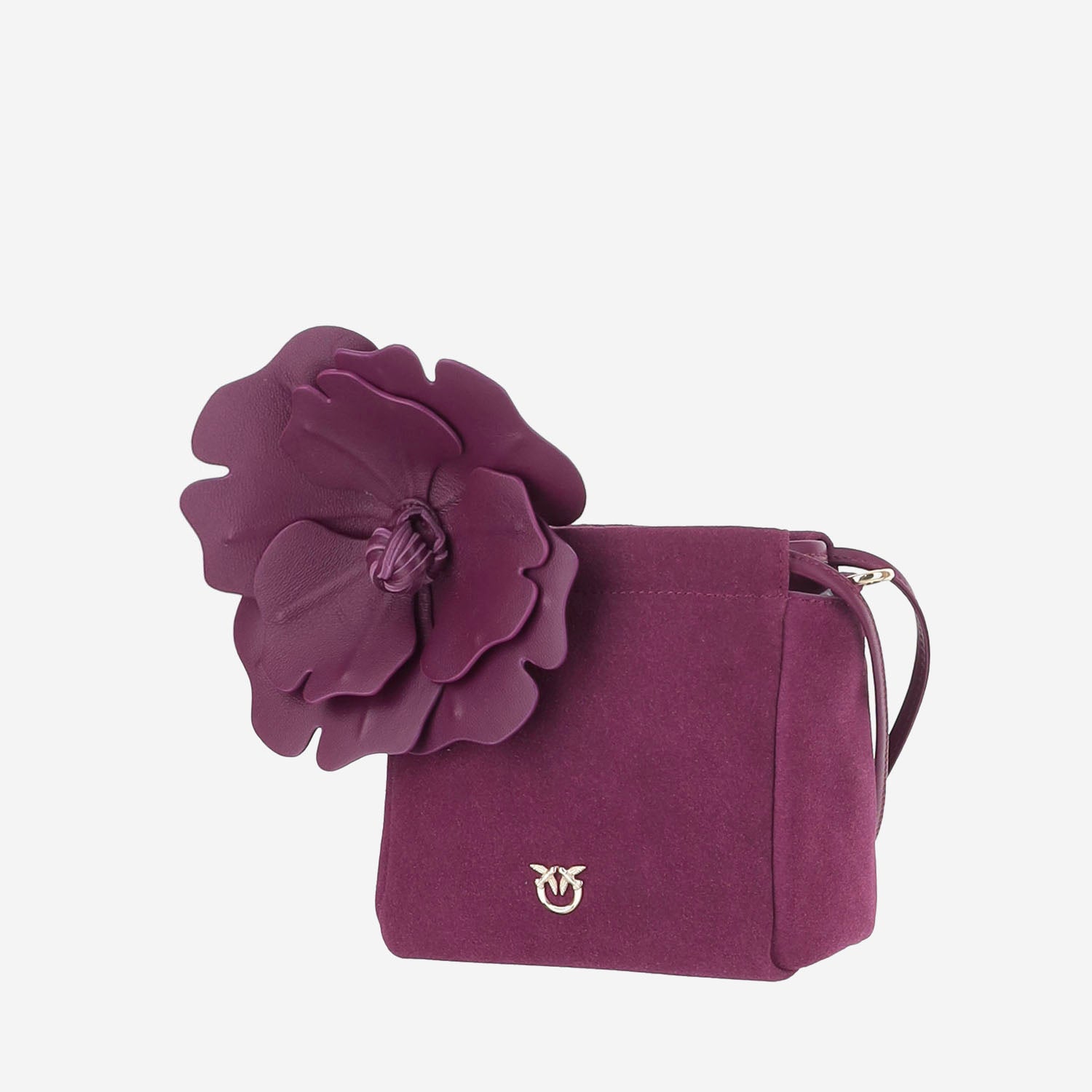 BORSA A SECCHIELLO IN PELLE SCAMOSCIATA CON FIORE IN NAPPA 107678 A3M6N45Y PINKO 