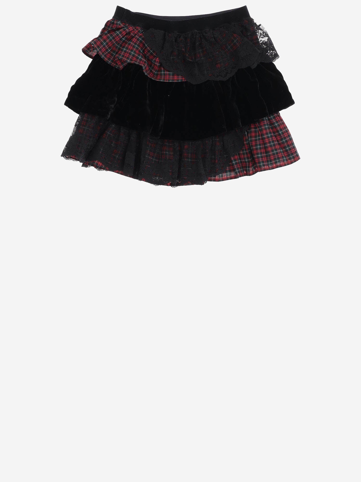 GONNA IN MISTO COTONE CON INSERTI IN VELLUTO E TARTAN 312B28397 001 POLO RALPH LAUREN KIDS 