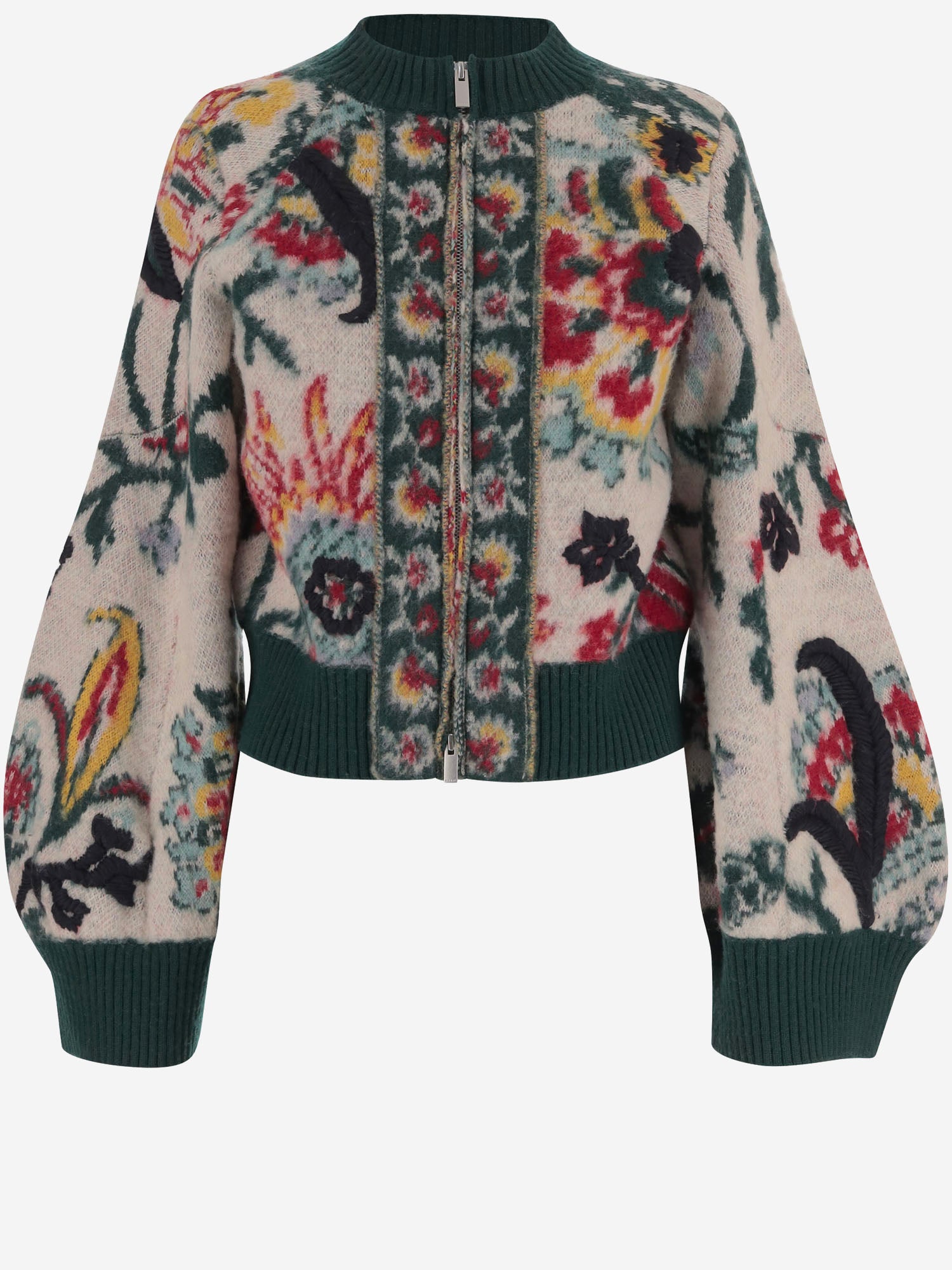 MAGLIA IN LANA CON ZIP E MOTIVO FLOREALE 08606 199 SACAI 