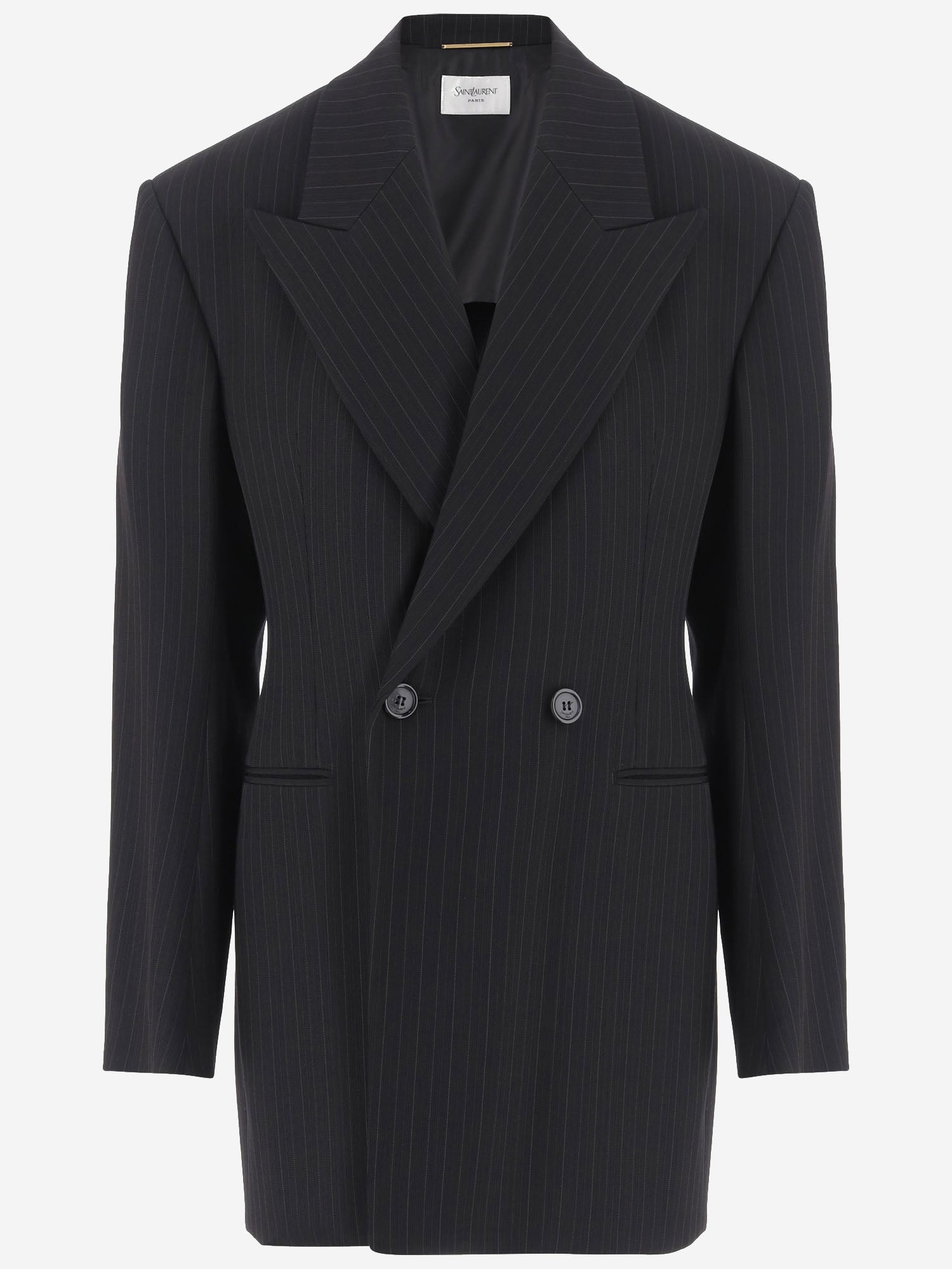 GIACCA DOPPIOPETTO IN LANA MÉLANGE GESSATA A007RP Y4L311003 SAINT LAURENT 