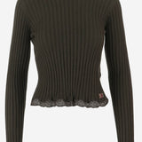 MAGLIA A COSTINE IN MISTO LANA CON BORDI IN PIZZO A008F9 Y77PD3653 SAINT LAURENT 