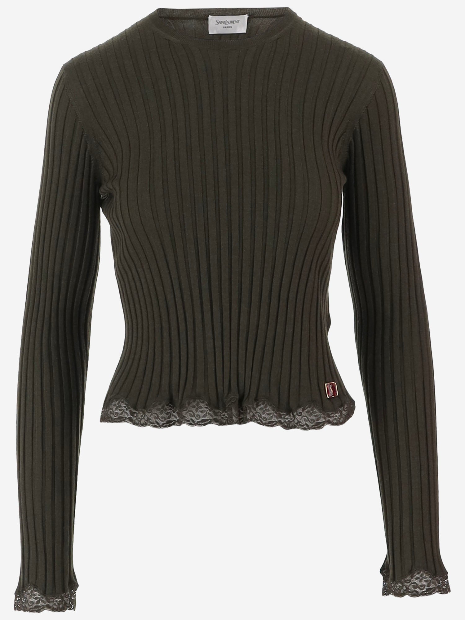 MAGLIA A COSTINE IN MISTO LANA CON BORDI IN PIZZO A008F9 Y77PD3653 SAINT LAURENT 