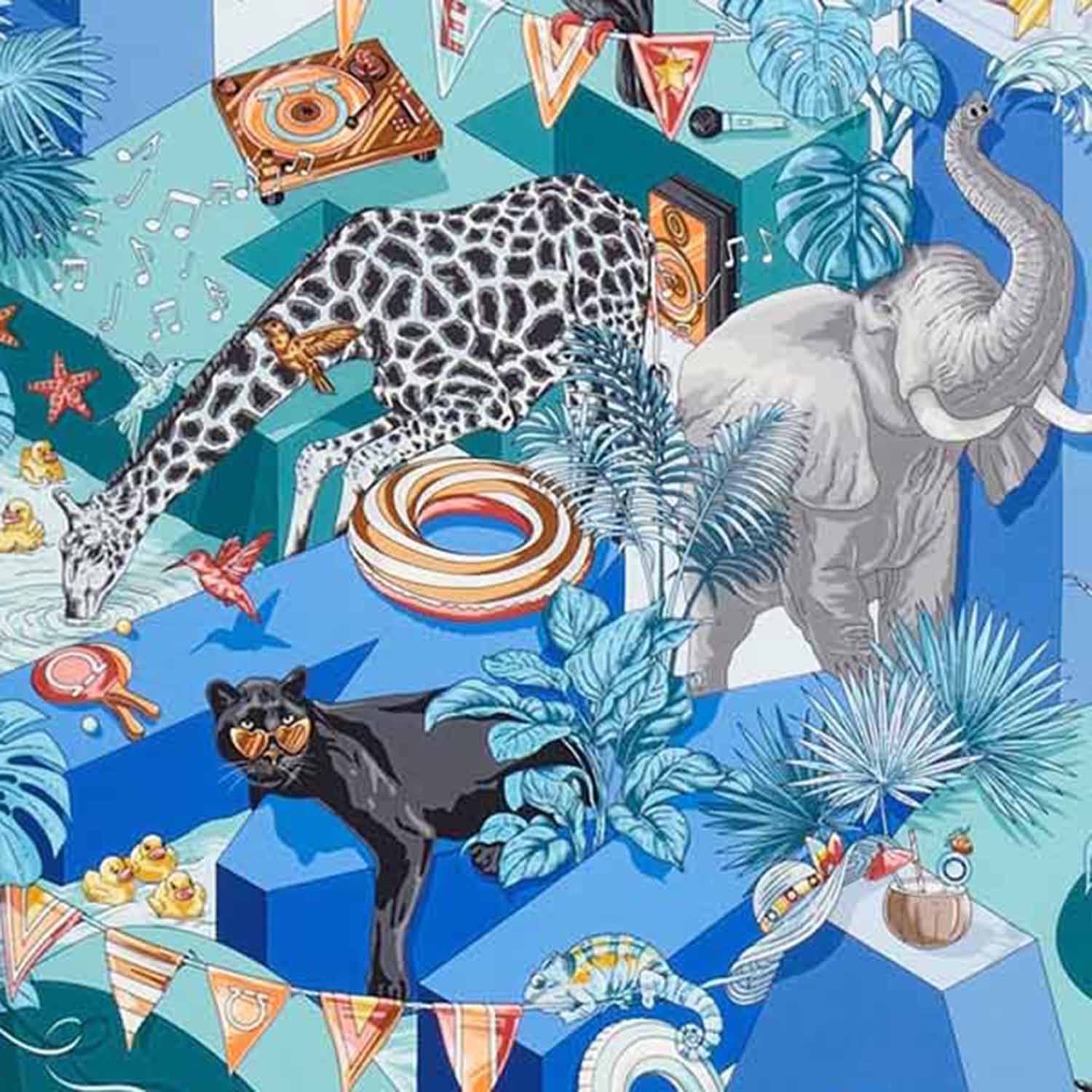 FOULARD IN SETA STAMPA JUNGLE PARTY 310242 003 SALVATORE FERRAGAMO 