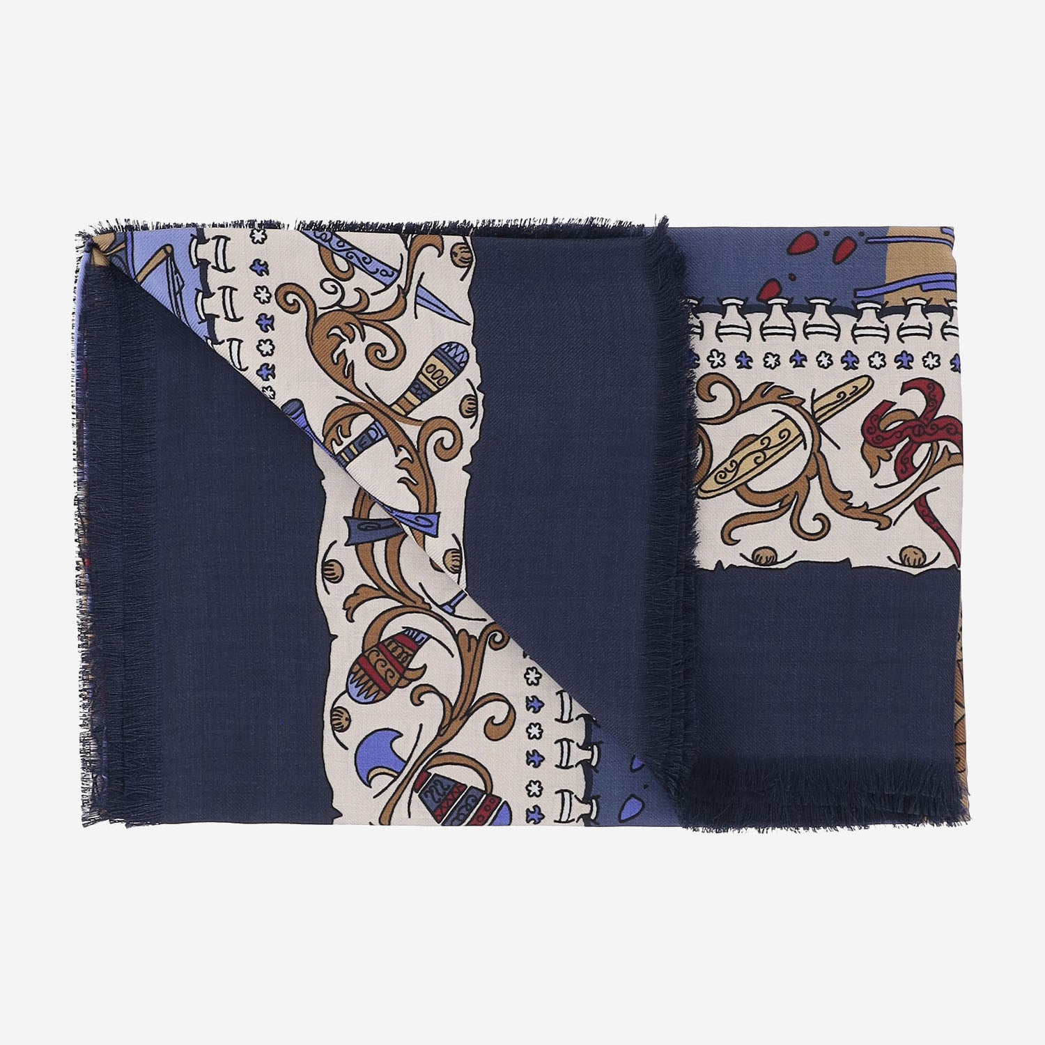 FOULARD IN SETA E LANA A MOTIVO FANTASIA 321279 795090002 SALVATORE FERRAGAMO 