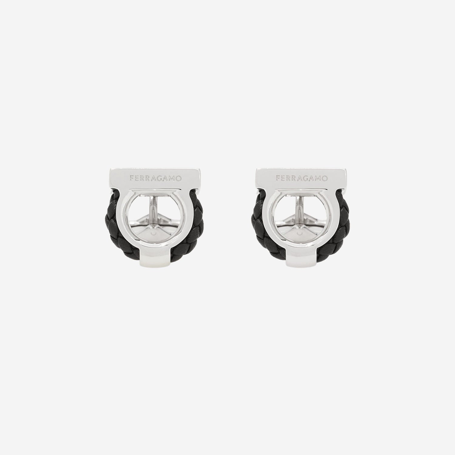 GEMELLI GANCINI IN OTTONE E PELLE INTRECCIATA 770142 001 SALVATORE FERRAGAMO 