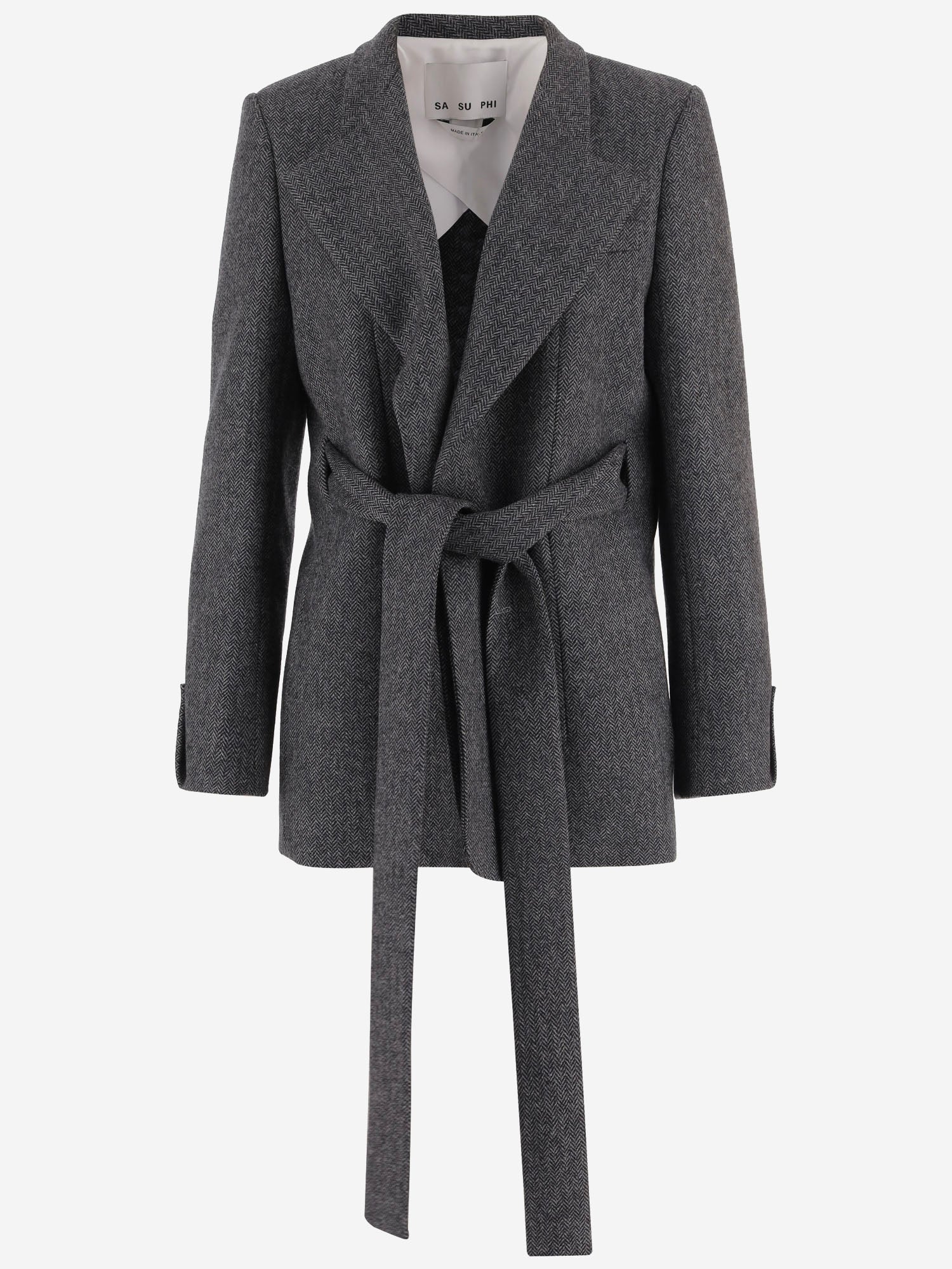 GIACCA IN LANA CON CINTURA W26702 0950 SASUPHI 