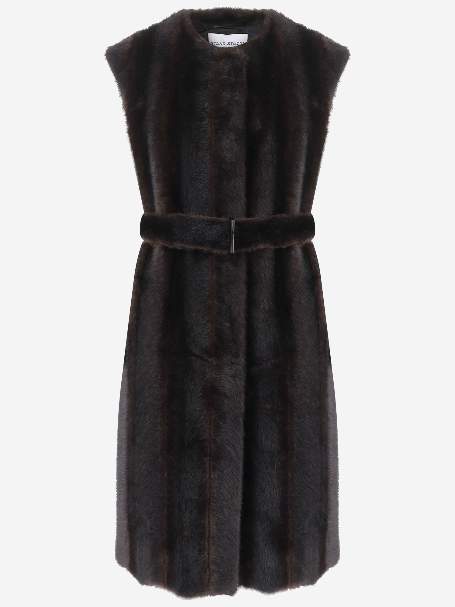 CAPPOTTO SENZA MANICHE IN PELLICCIA ECOLOGICA CON CINTURA 66748 946987500 STAND STUDIO 