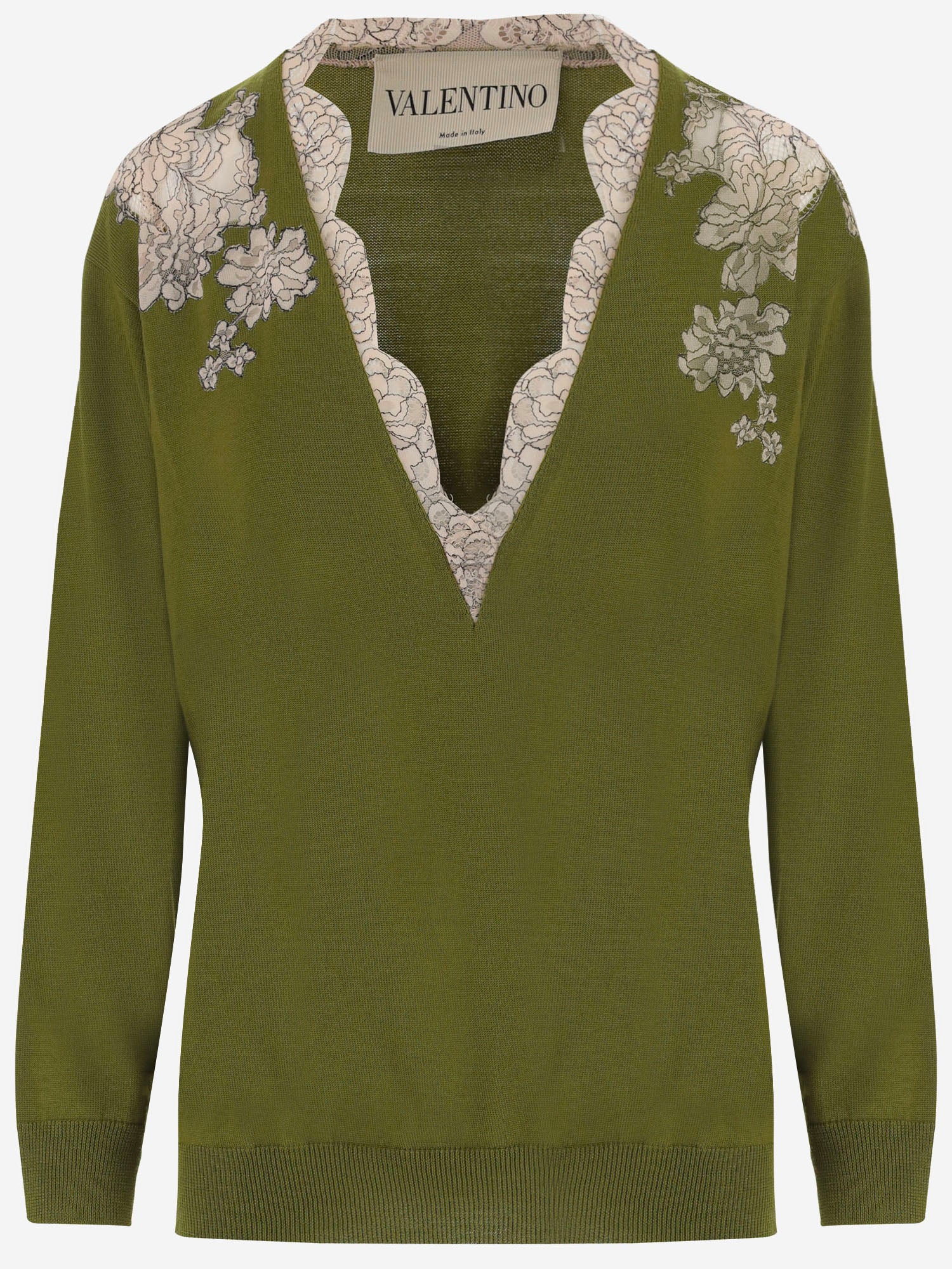 MAGLIA IN LANA CON BORDO IN PIZZO RICAMATO 9B0KC76D AFLJBM VALENTINO 