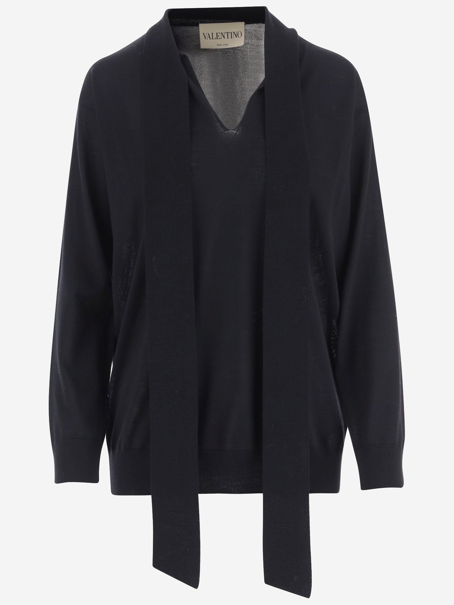 MAGLIA IN LANA CON SCOLLO A V E LACCETTI FRONTALI 9B0KC77G AJH0NO VALENTINO 