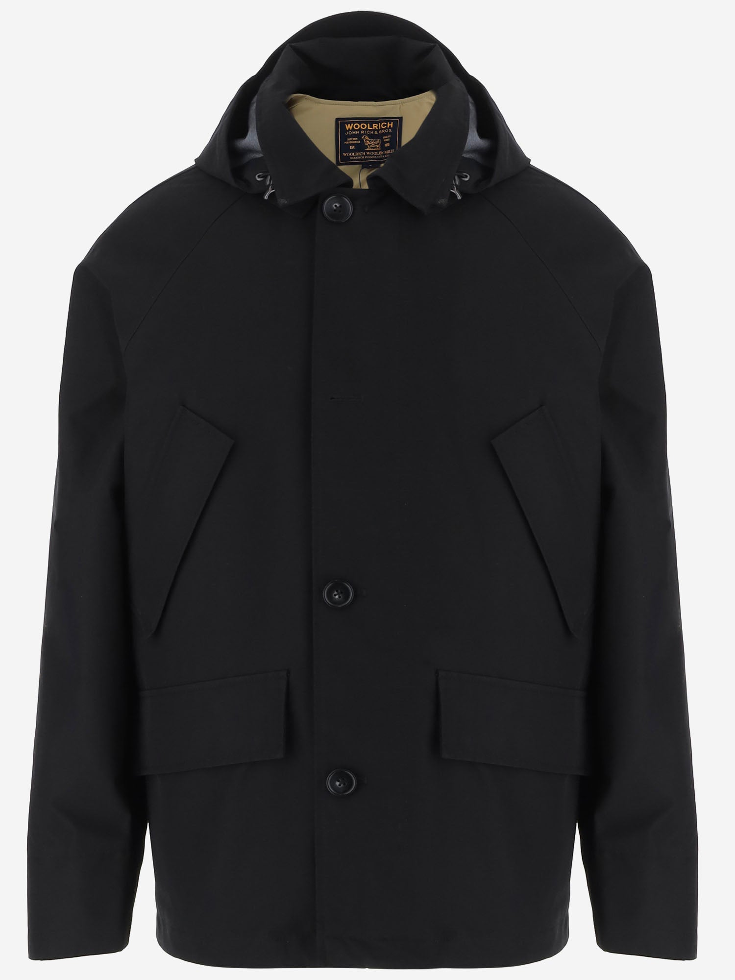 CAPPOTTO IN TESSUTO TECNICO CON CAPPUCCIO CFWOOU2197MRUT5449 BLK WOOLRICH 