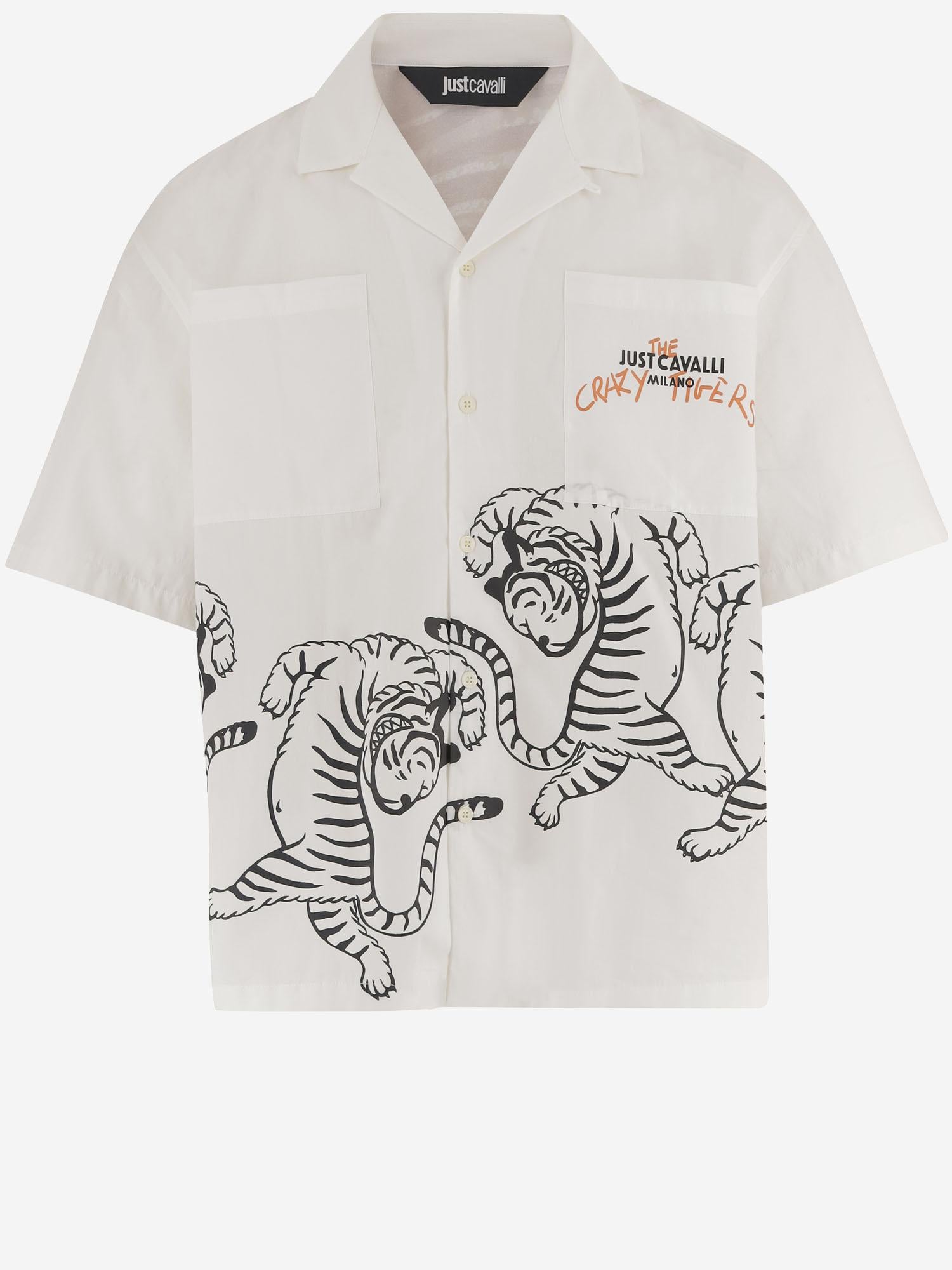 CAMICIA IN COTONE CON STAMPA TIGRI E LOGO 80OALF03 CNF03004 JUST CAVALLI 