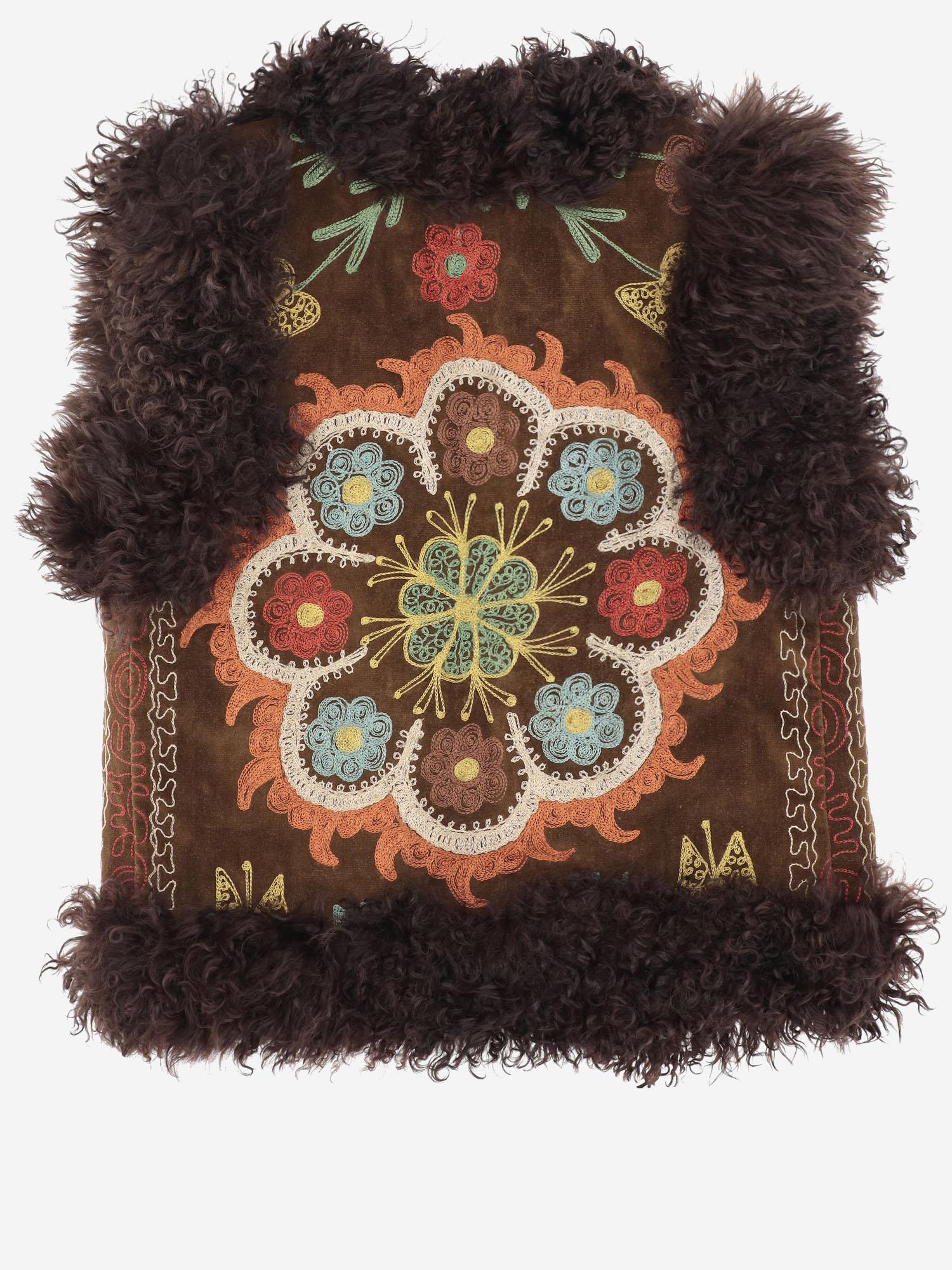 Gilet suzani con pelliccia di pecora CC174 BROWN ZAZI 