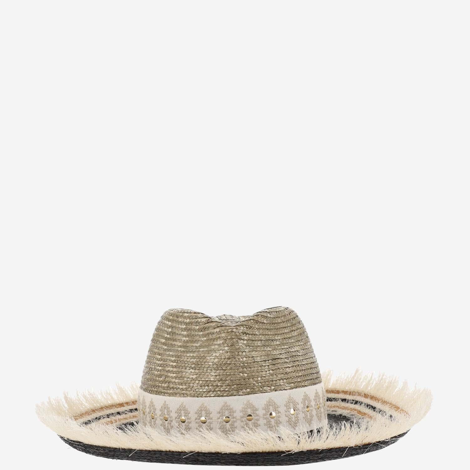 CAPPELLO IN MISTO PAGLIA E VISCOSA CON RICAMO 385981 38 FERRUCCIO VECCHI 