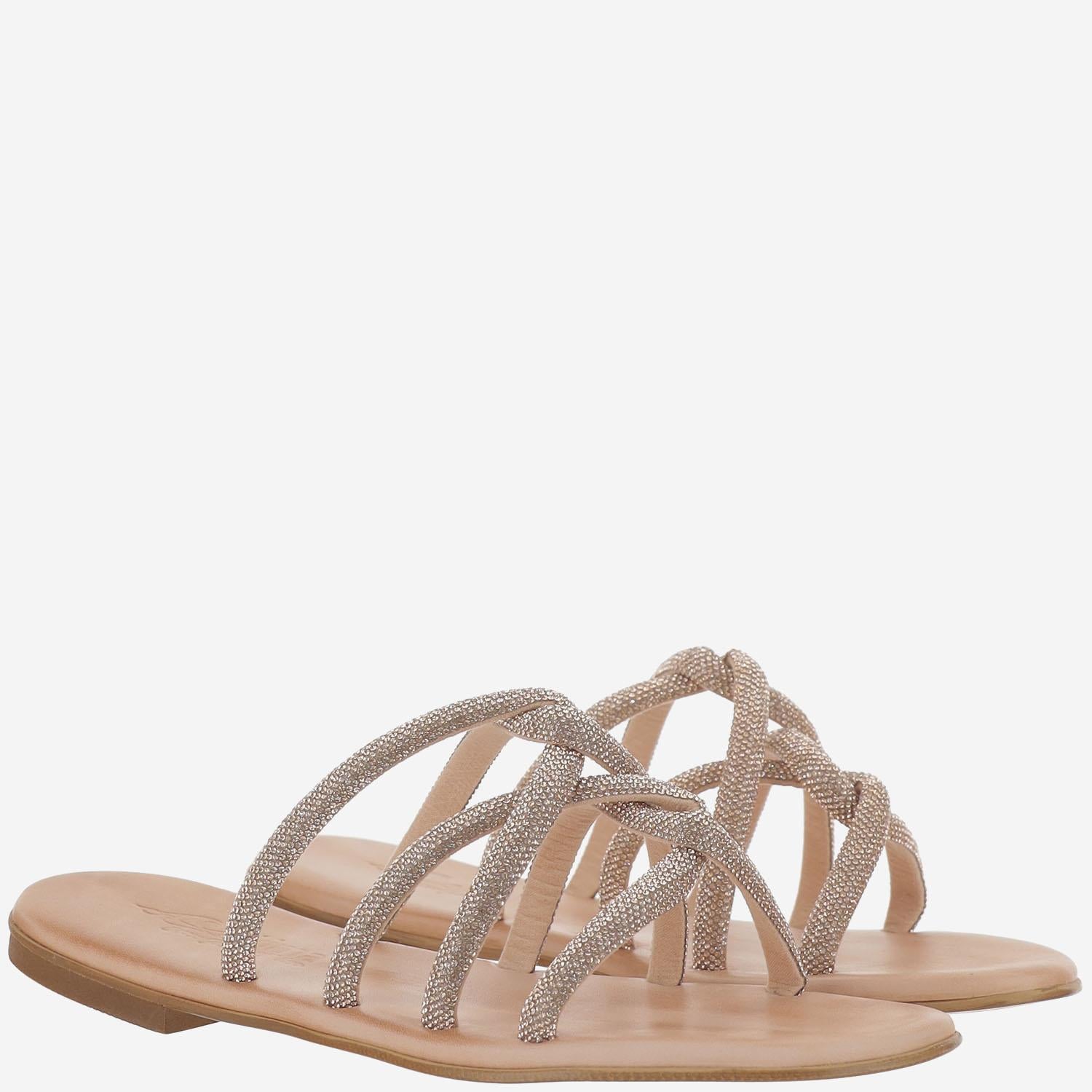 SANDALI IN PELLE CON STRASS TASO ROSE GOLD KIMA 
