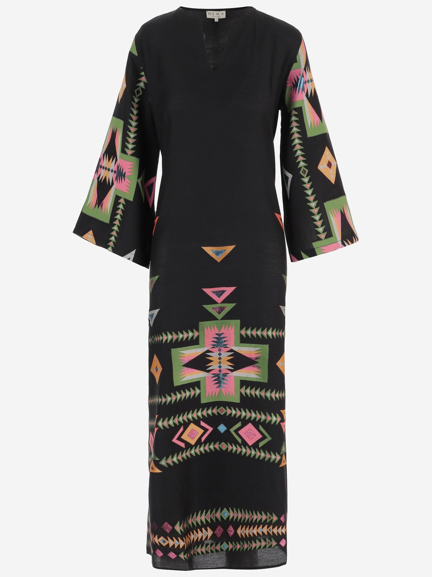 Abito lungo fantasia in tessuto 15107 N271BLACK NEMA 