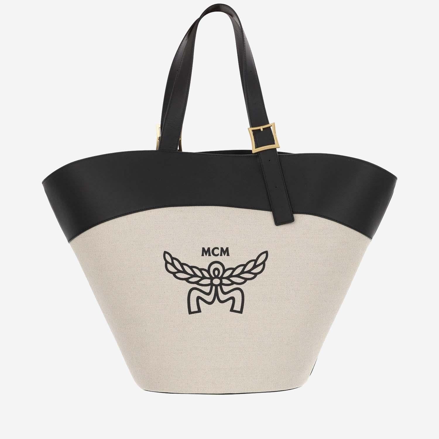 BORSA A SPALLA HIMMEL IN TELA DI COTONE E PELLE MWPESAC01 BK MCM 