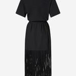 Abito chemisier in cotone con frange e dettagli metallici 106827 A2LDZ99 PINKO 