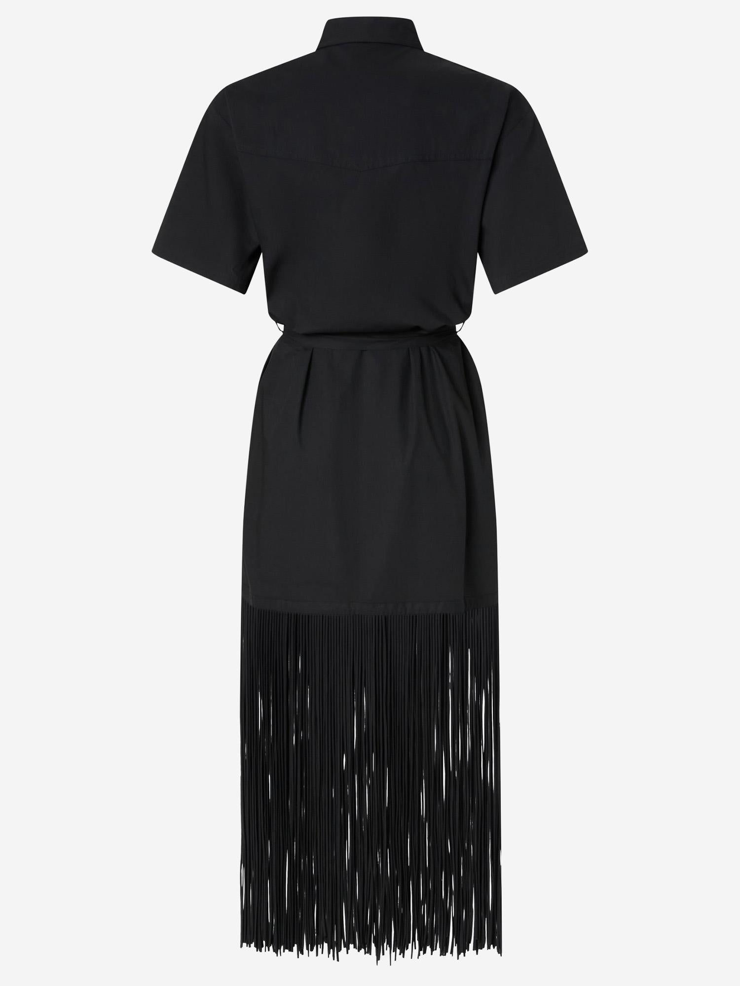 Abito chemisier in cotone con frange e dettagli metallici 106827 A2LDZ99 PINKO 