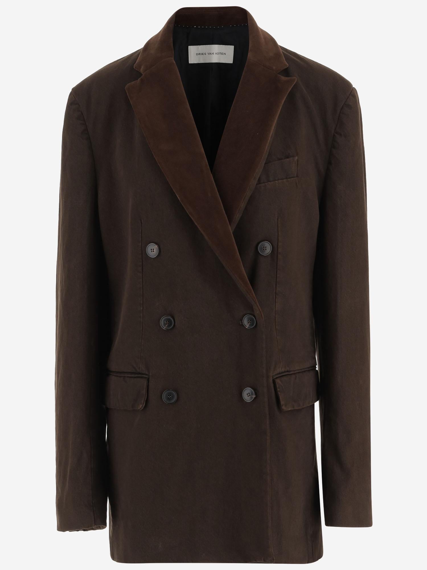 BLAZER DOPPIOPETTO IN COTONE CON REVERS IN VELLUTO 010437 2397703 DRIES VAN NOTEN 
