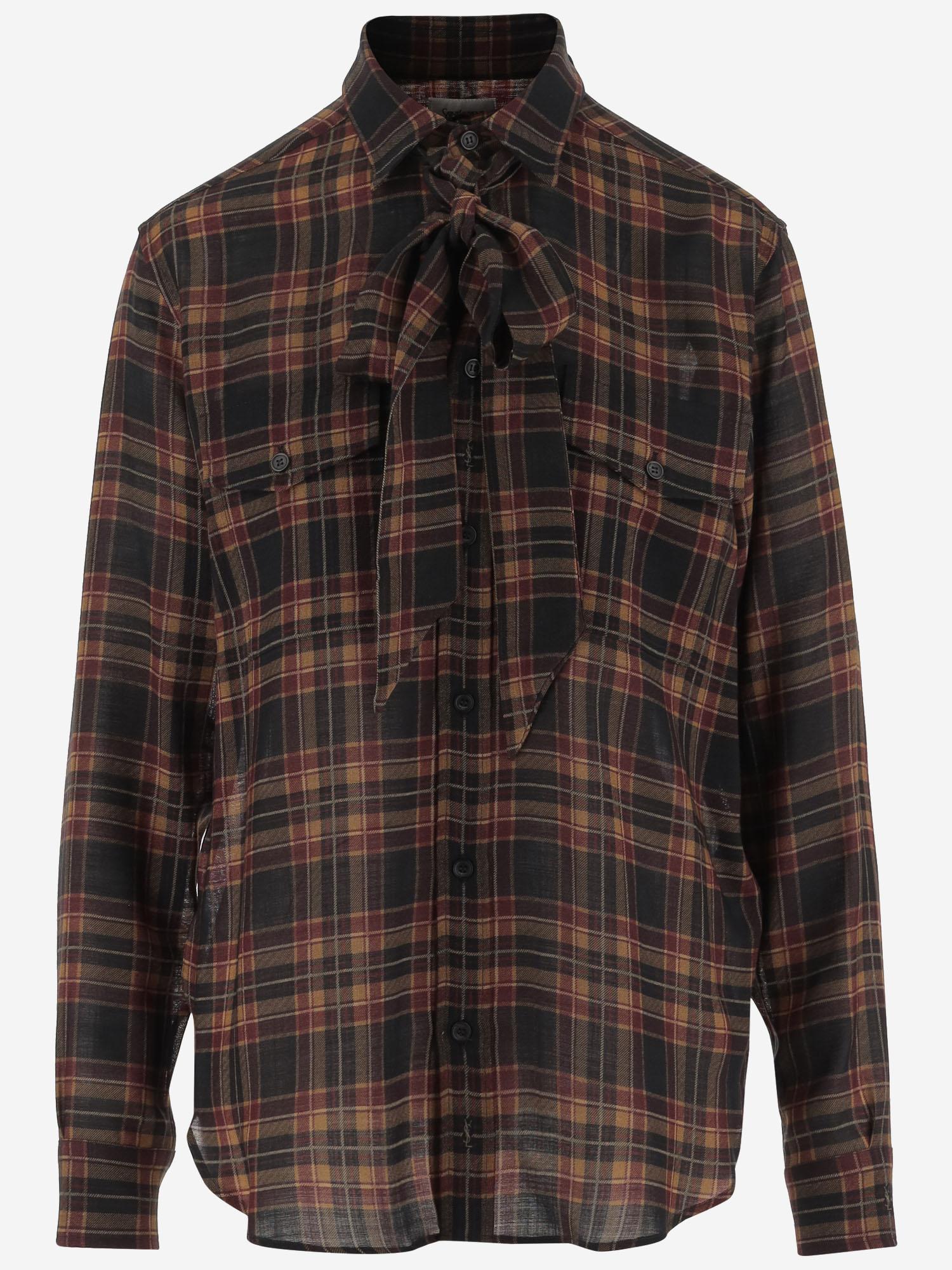 Camicia lavallière CASSANDRE  in lana tartan 838891 Y26ZA6703 SAINT LAURENT 