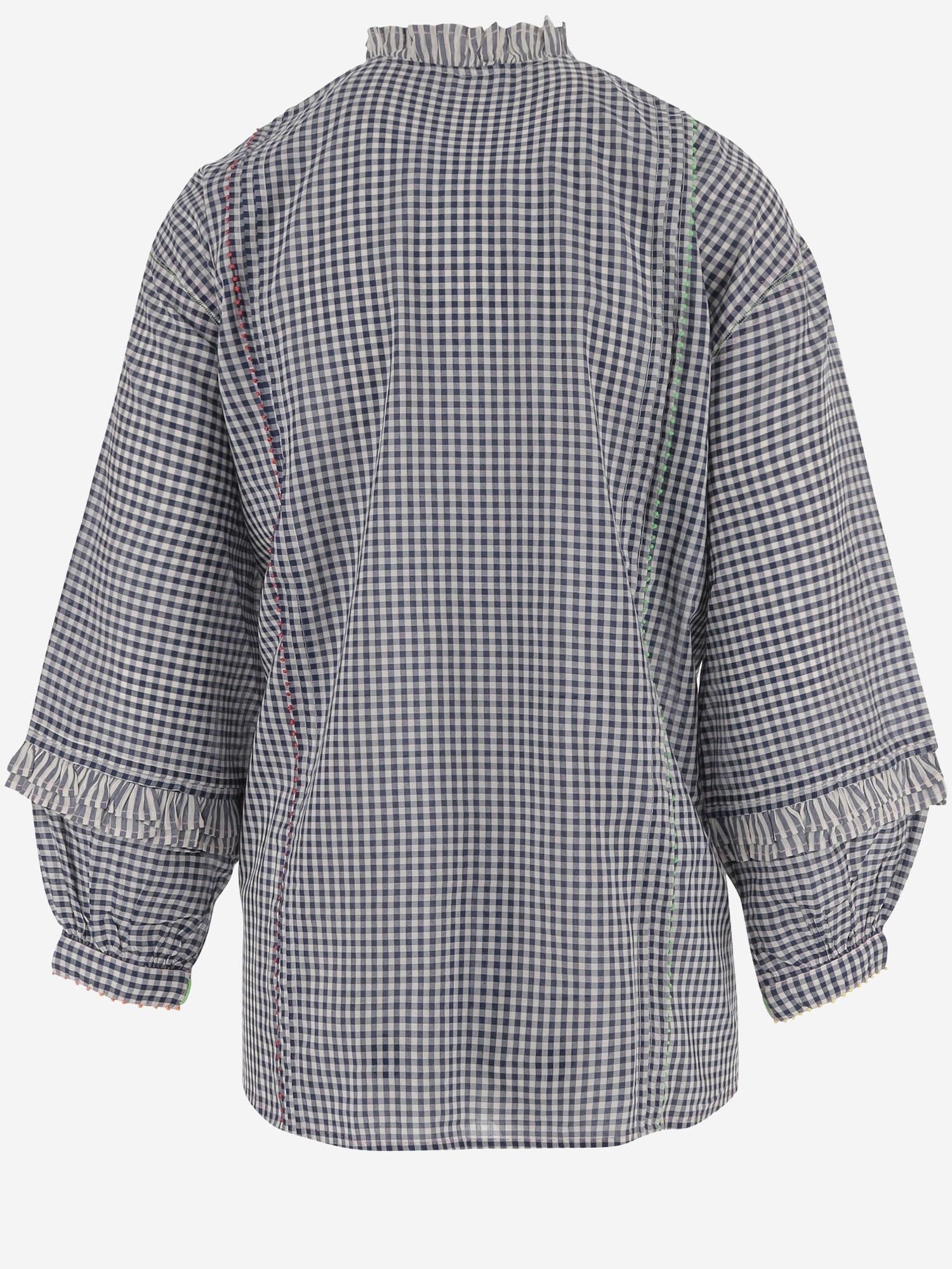 CAMICIA A QUADRI IN misto seta COTONE DLWPSSFF01 WHITEBLU PERO 