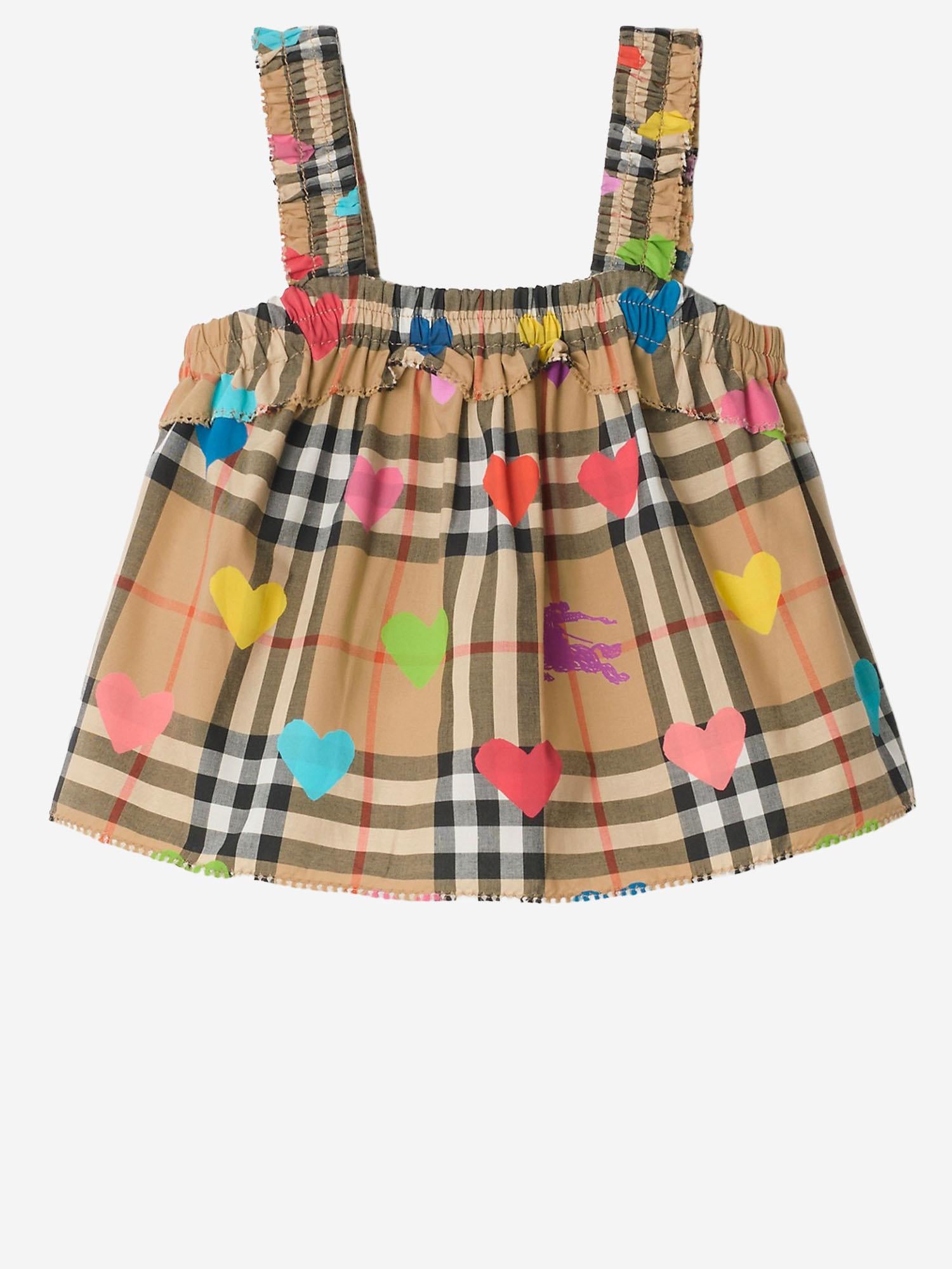 TOP IN COTONE CON MOTIVO CHECK E STAMPA CUORI 8121305 SANDIPPAT BURBERRY KIDS 