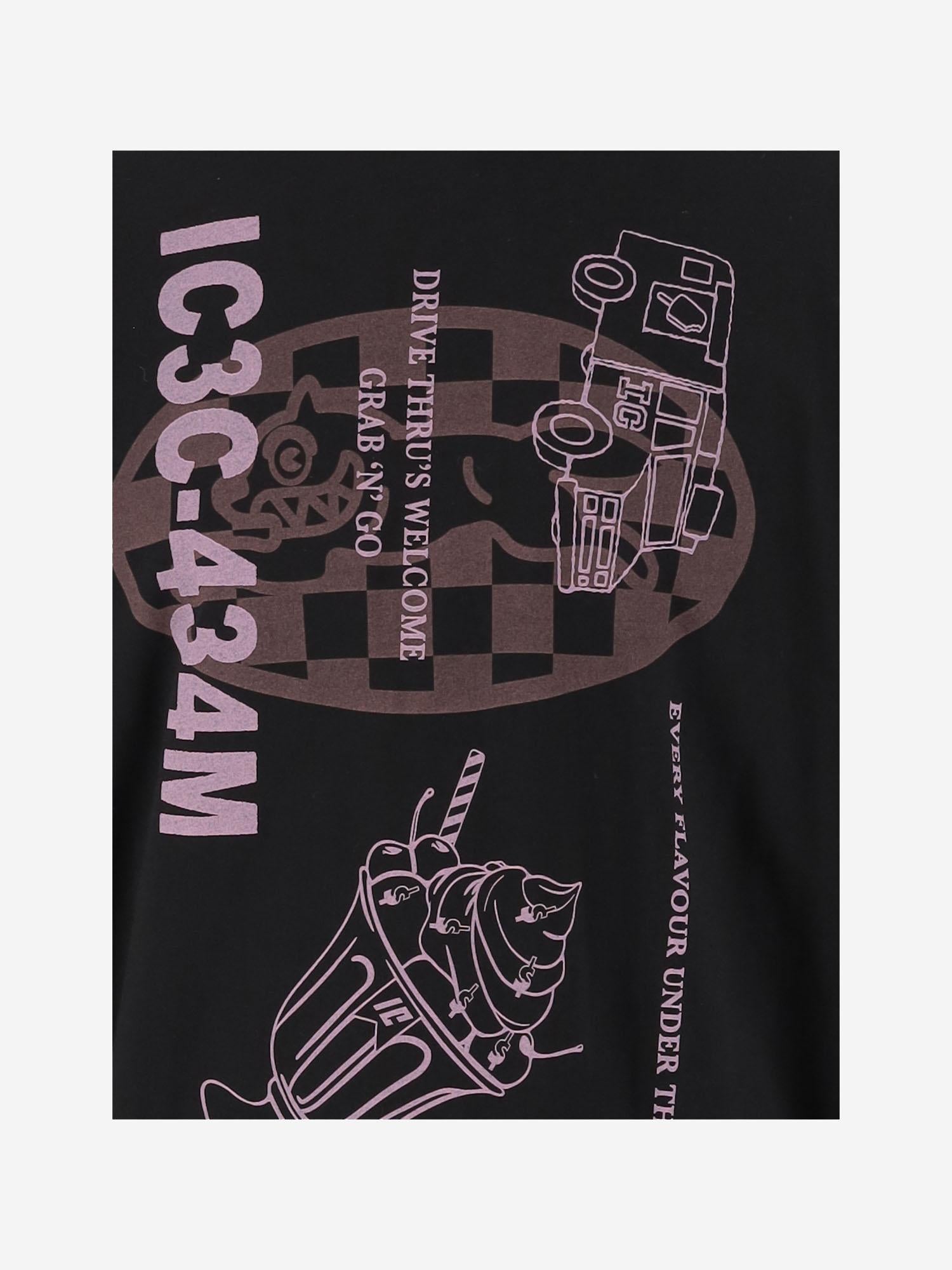 T-SHIRT A MANICHE LUNGHE IN COTONE CON LOGO IC25355 BLACK ICECREAM 