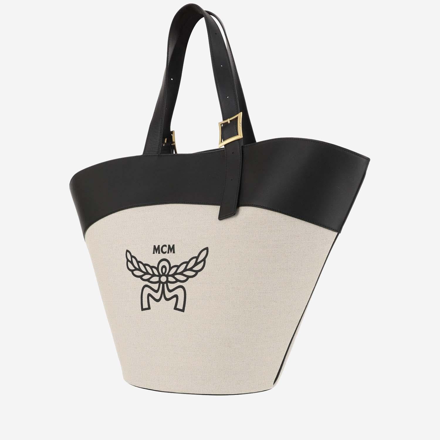 BORSA A SPALLA HIMMEL IN TELA DI COTONE E PELLE MWPESAC01 BK MCM 