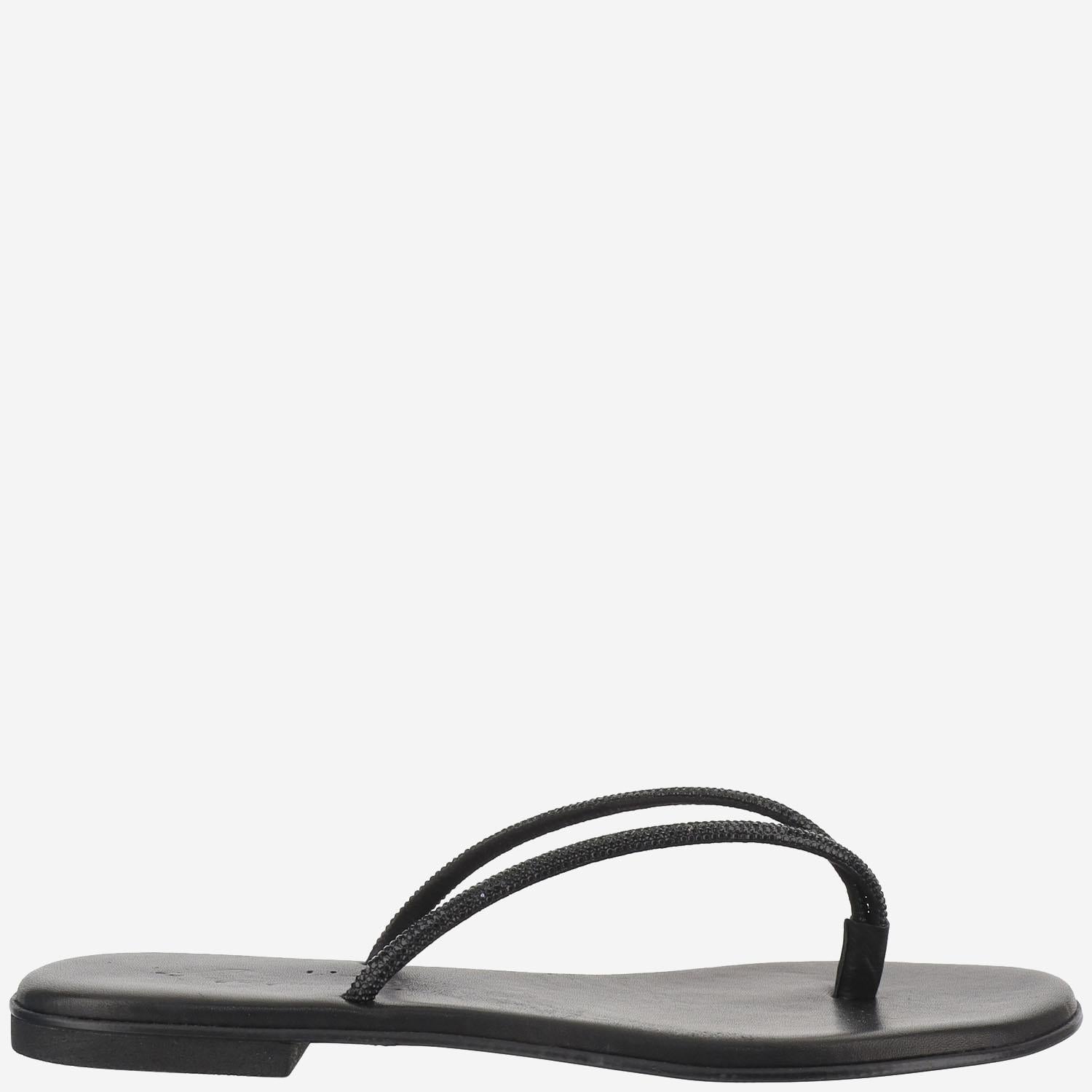 SANDALI IN PELLE CON STRASS BALOS NERO KIMA 