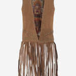 GILET IN PELLE SCAMOSCIATA CON FRANGE UN33 RSC375 UNCOMMON 