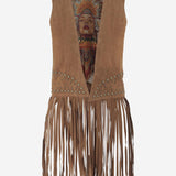 GILET IN PELLE SCAMOSCIATA CON FRANGE UN33 RSC375 UNCOMMON 